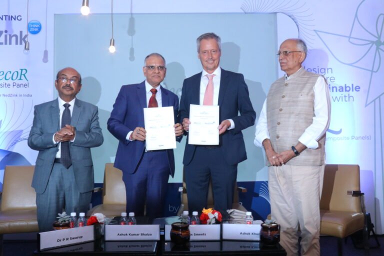 Picture 1 L R Dr. P R Swaroop DG CIDC Ashok Kumar Bhaiya CMD Aludecor Erwin Smeets Group Business Development Director NedZink and Ashok Khurana DGRetd. Central Public Works Dept. 1