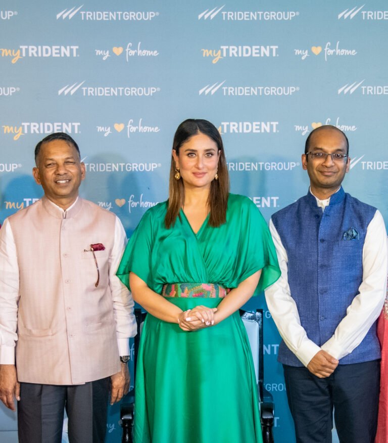 From L R Dr. Rajinder Gupta Chairman Trident Group Kareena Kapoor Khan and Abhishek Gupta Chief Strategy Marketing Trident Group 1