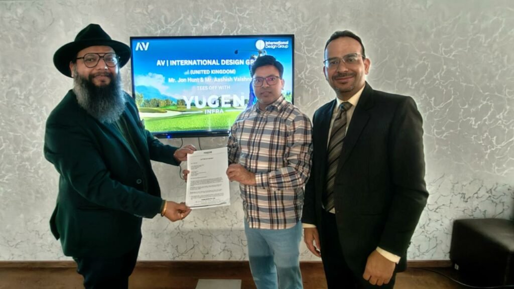 From L to R Mr. Aashish Vaishnava Founder AV Design Sheerram Yadav MD Yugen Infra Amit Mamgain Director Yugen Infra 1