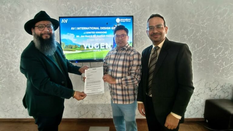 From L to R Mr. Aashish Vaishnava Founder AV Design Sheerram Yadav MD Yugen Infra Amit Mamgain Director Yugen Infra 1