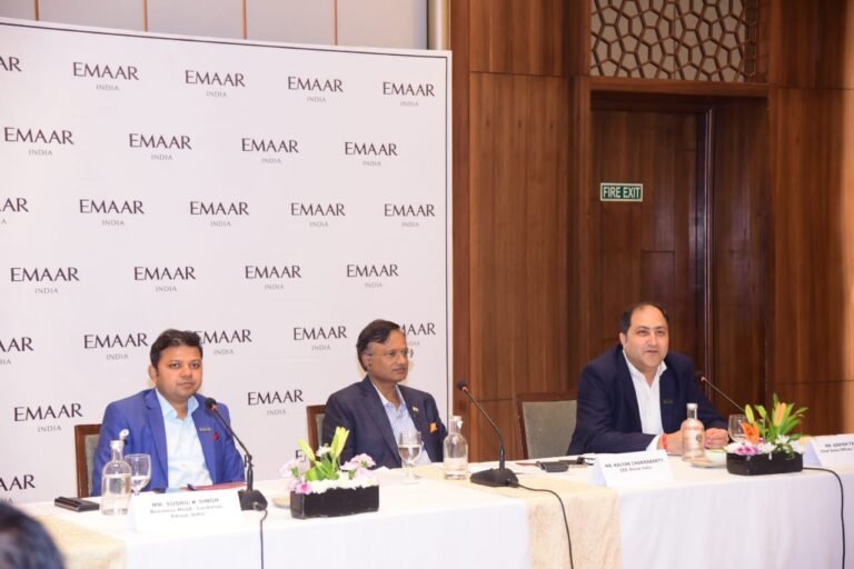 L R Mr. Shushil K. Singh Business Head Emaar India Mr. Kalyan Chakrabarti CEO Emaar India and Mr Ashish Tandon Chief Sales Officer Emaar India at the launch of Elite Oasis in Lucknow Uttar