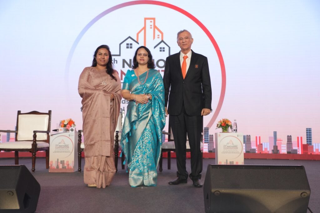 L to R Mrs. Meghana Sakore Bordikar Minister of State Government of Maharashtra Mrs. Smita Patil President of MAHI NAREDCO and Dr. Niranjan Hiranandani Chairman NAREDCO 1