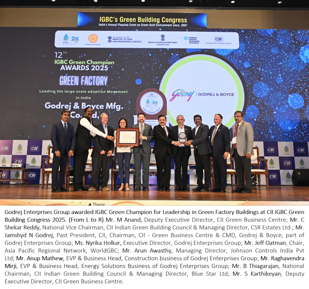 Godrej Enterprises Group IGBC Green Champion for Leadership in Green Factory Buildings at CII IGBC Green Building Congress 2025 scaled