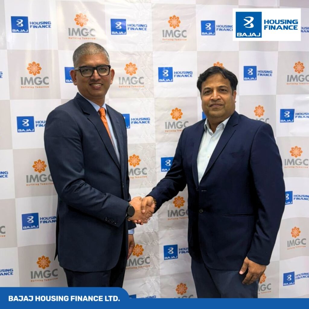 Mahesh Misra MD CEO IMGC and Pawan Bhansali Senior EVP – Bajaj Housing Finance at the partnership announcement to expand affordable housing finance