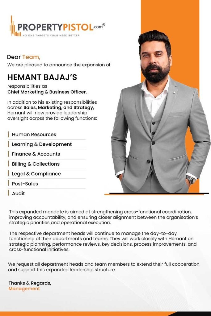 PropertyPistol Elevates Hemant Bajaj to Chief Business and Marketing Officer 2 Image PropertyPistol elevates Hemant Bajaj to Chief Business Marketing Officer 1